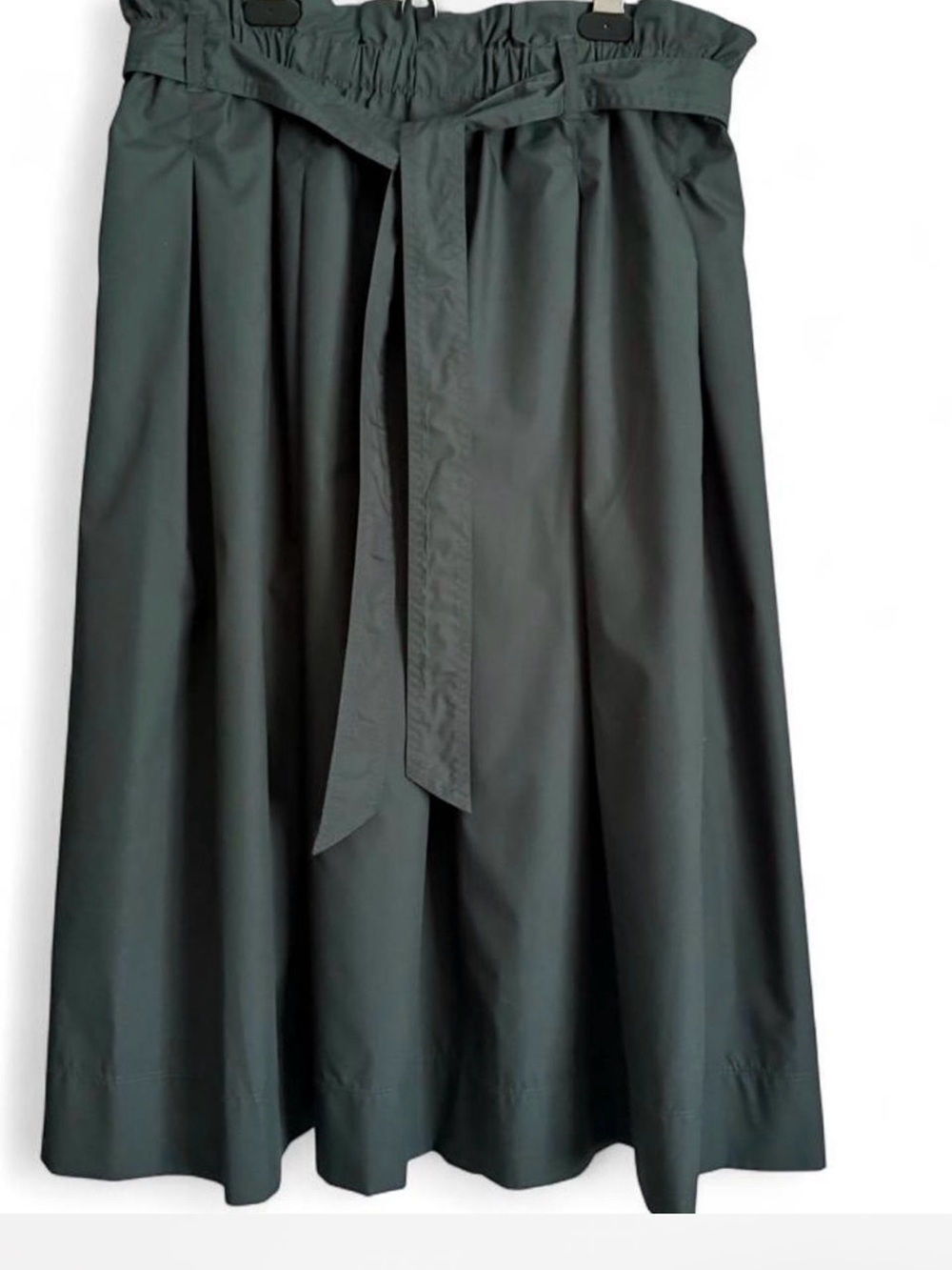 H&M Dark Green Paperbag Waist Midi Skirt with Tie Belt